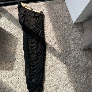 Lulu’s mesh ruched one shoulder dress (black, large)